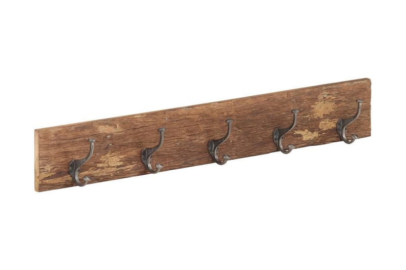 Kroklist med 5 krokar 100x2,5x15 cm massivt återvunnet trä - Brun - Klädhängare vägg - Klädhängare - Kroklist & Klädkrokar