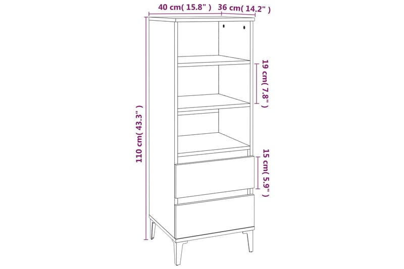 beBasic Högskåp sonoma-ek 40x36x110 cm konstruerat trä - Cream - Förvaringsskåp