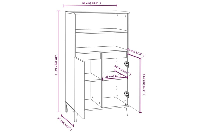 beBasic Högskåp vit 60x36x110 cm konstruerat trä - White - Förvaringsskåp