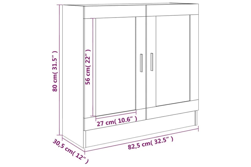 beBasic Vitrinskåp brun ek 82,5x30,5x80 cm konstruerat trä - Brown - Vitrinskåp