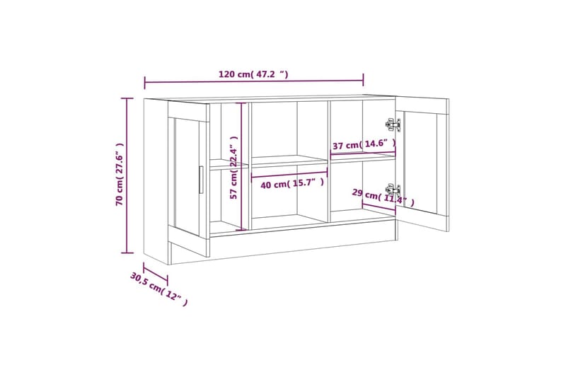 beBasic Vitrinskåp rökfärgad ek 120x30,5x70 cm konstruerat trä - Brown - Vitrinskåp