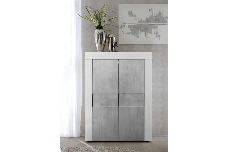 Easy Highboard 92 cm - Vit/Betong - Förvaringsskåp