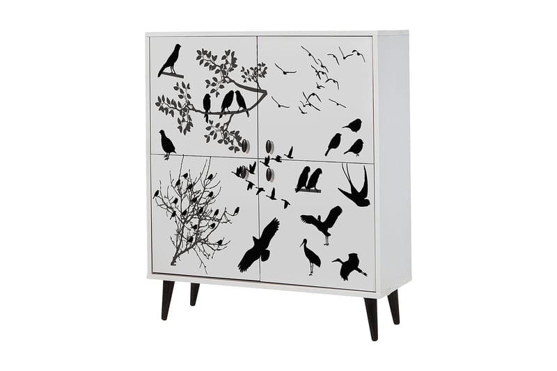 Highboard 95x111 cm - Vit/Svart - Förvaringsskåp