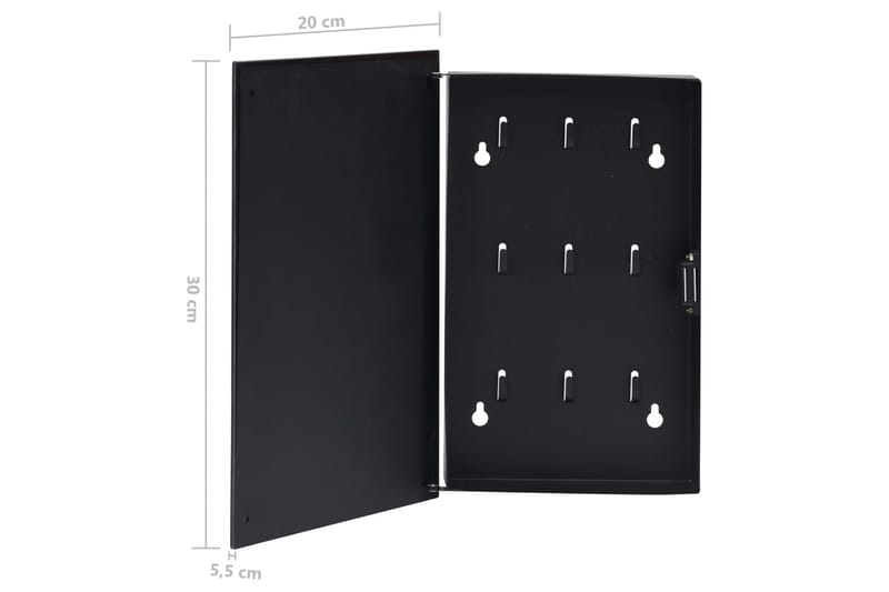 Nyckelskåp med magnetisk tavla svart 30x20x5,5 cm - Svart - Nyckelskåp