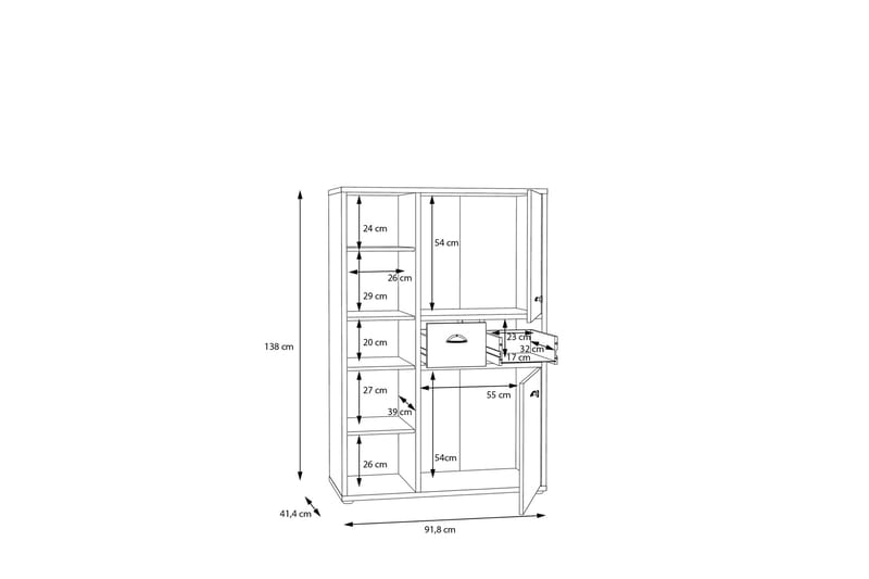 Skydra Highboard 42x92 cm - Brun/Grå - Förvaringsskåp