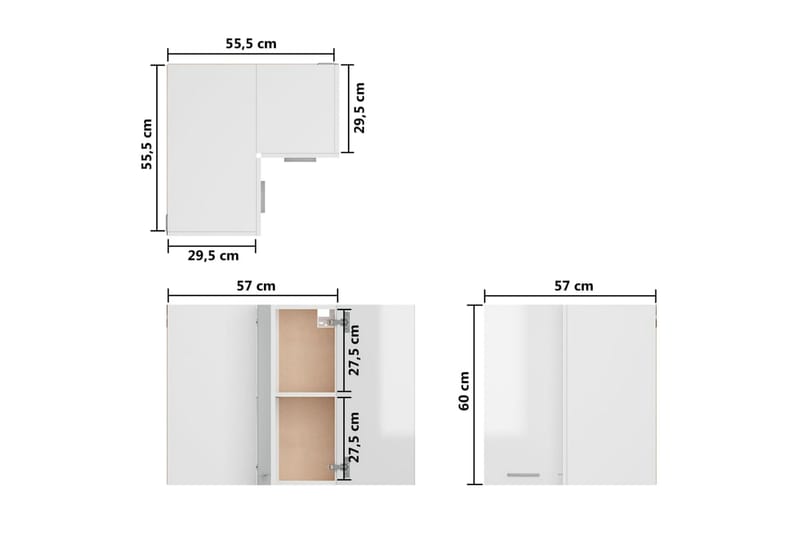 Väggskåp hörn vit högglans 57x57x60 cm spånskiva - Vit högglans - Hörnskåp - Förvaringsskåp