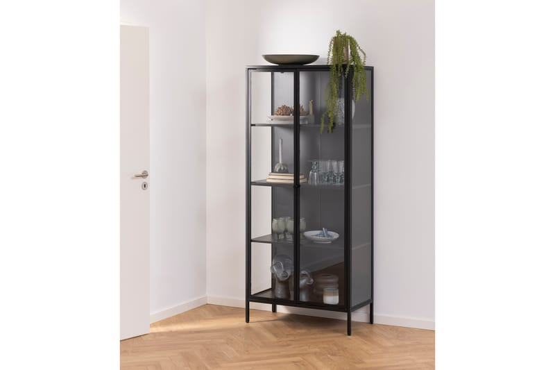 Crabtree Vitrinskåp 40 cm djup 80 cm bred 180 cm hög Metall Glas - Svart - Förvaring - Skåp - Vitrinskåp