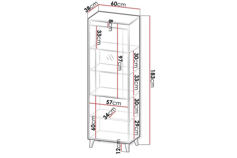 Juniskär Vitrinskåp 38 cm djup 60 cm bred 183 cm hög Trä Glas - Antracit - Förvaring - Skåp - Vitrinskåp