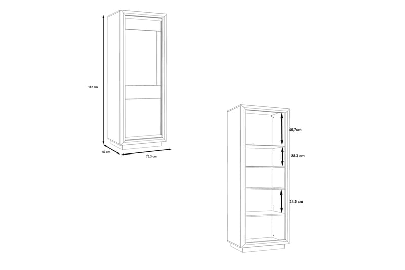 Kalabaka Vitrinskåp Belysning 53 cm djup 68,2 cm bred 196,9 cm hög Ljust Trä - Brun/Vit - Förvaring - Skåp - Vitrinskåp