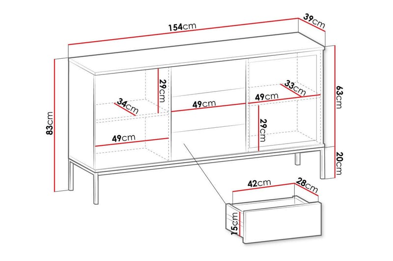 Klinkerville Lågt Vitrinskåp Display med belysning 39 cm djup - Svart Trä / Glas / Ribbad - Förvaring - Skåp - Vitrinskåp