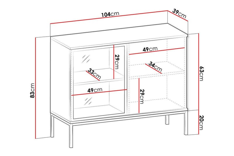 Klinkerville Lågt Vitrinskåp med belysning 39 cm djup 104 cm - Svart Trä / Glas / Ribbad - Förvaring - Skåp - Vitrinskåp