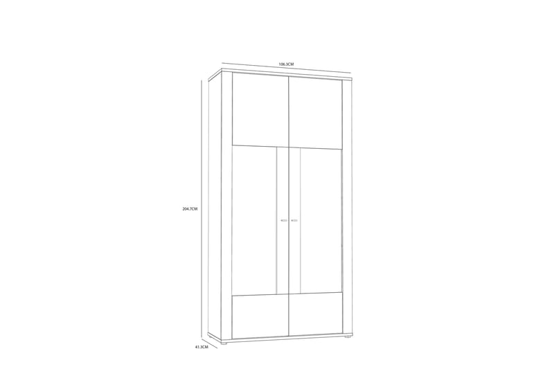 Naousea Vitrinskåp 41 cm djup 106 cm bred 205 cm hög Trä Glas - Vit/Brun - Förvaring - Skåp - Vitrinskåp