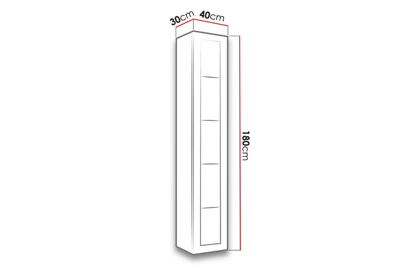 Narbonne Smalt Vitrinskåp Blå LED Belysning 30 cm djup 40 cm bred 180 cm hög Mörkt Trä Glas - Natur/Svart - Förvaring - Skåp - Vitrinskåp