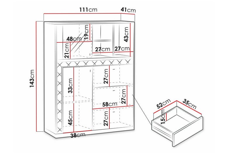 Rosehall Vitrinskåp 143 cm - Svart - Vitrinskåp