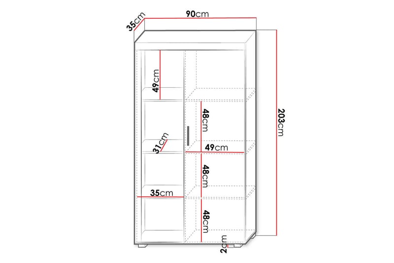 Samba Vitrinskåp 35 cm djup 90 cm bred 203 cm hög Ljust Trä Mörkt Glas - Vit - Förvaring - Skåp - Vitrinskåp