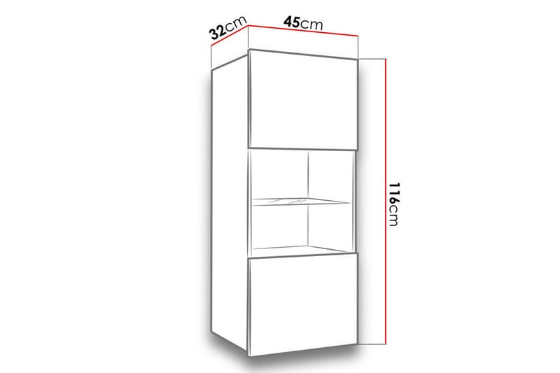 Tessan Smalt Vägghängt Vitrinskåp 32 cm djup 45 cm bred 117 cm hög Ljust Trä Glas - Vit - Förvaring - Skåp - Vitrinskåp