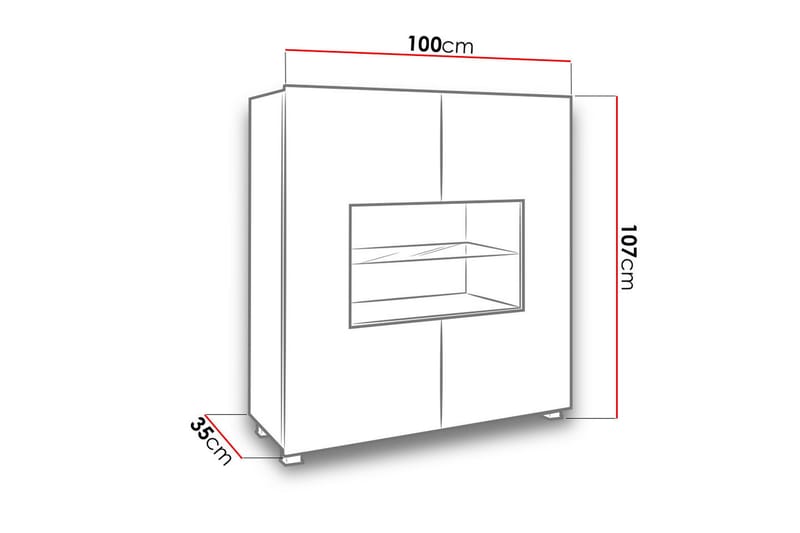 Tessan Vitrinskåp Blå LED Belysning 35 cm djup 100 cm bred 107 cm hög Ljust Trä Glas - Vit/Blå LED - Förvaring - Skåp - Vitrinskåp