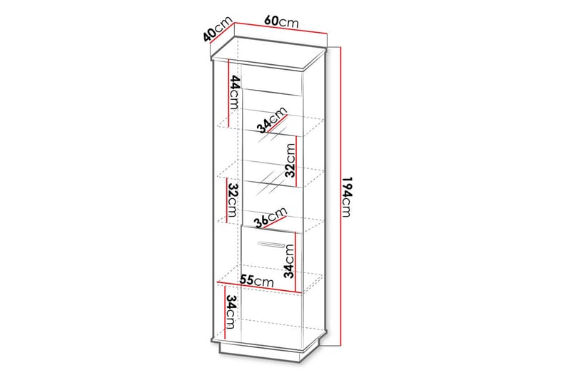 Vitrinskåp 40 cm djup 60 cm bred 193,6 cm hög Trä Ek Glas - Svart|Ek - Förvaring - Skåp - Vitrinskåp