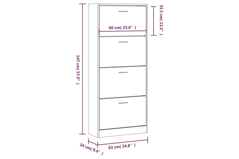 beBasic Skoskåp betonggrå 63x24x147 cm konstruerat trä - Grey - Förvaring - Skoförvaring - Skoskåp