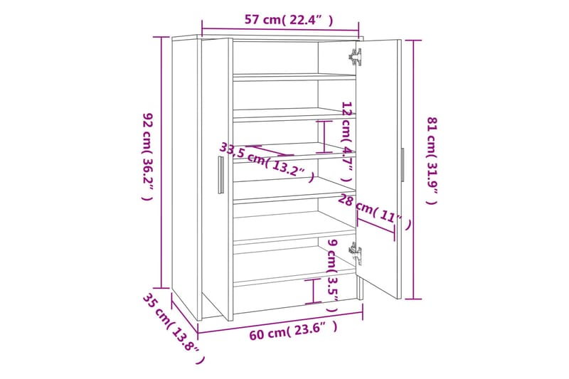 beBasic Skoställ rökfärgad ek 60x35x92 cm konstruerat trä - Brown - Förvaring - Skoförvaring