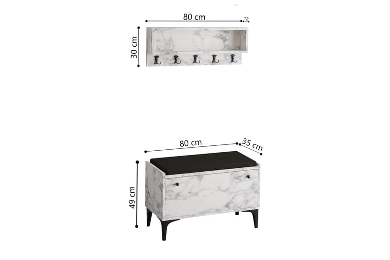 Gladfield Skoskåp 80 cm - Vit marmor - Förvaring - Skoförvaring - Skoskåp