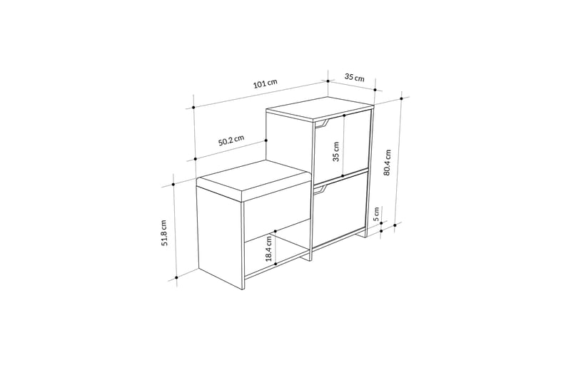 Haven Skoskåp 101,5 cm - Antracit/Ek - Förvaring - Skoförvaring - Skoskåp