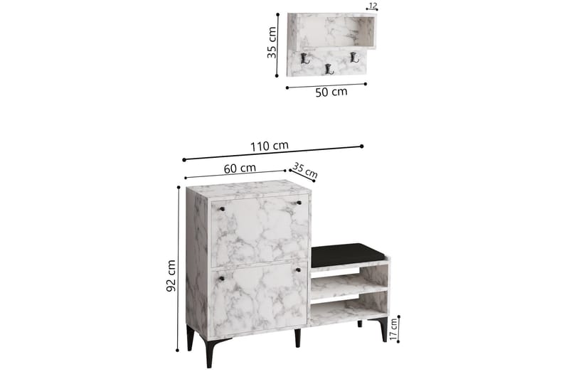 Tervate Skoskåp 110 cm - Vit marmor - Förvaring - Skoförvaring - Skoskåp