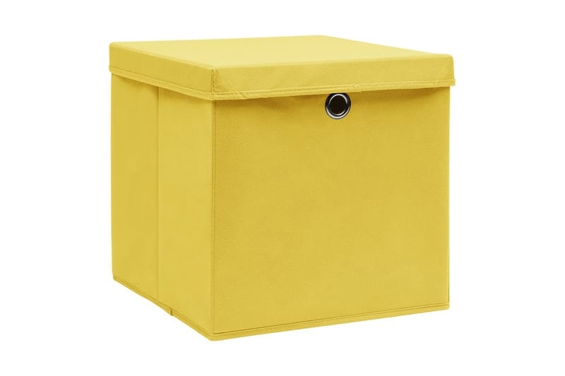 Förvaringslådor med lock 10 st 28x28x28 cm gul - Gul - Förvaringslåda