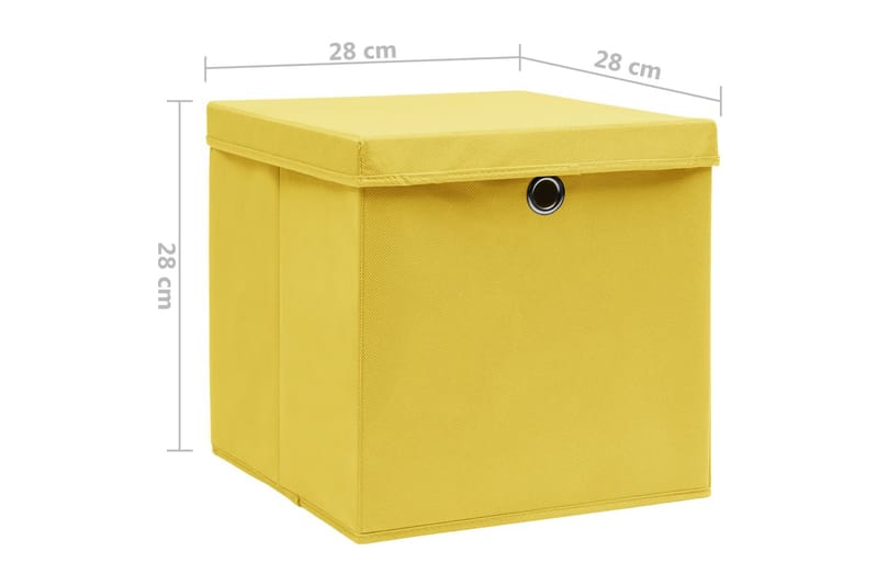 Förvaringslådor med lock 10 st 28x28x28 cm gul - Gul - Förvaringslåda