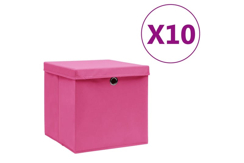 Förvaringslådor med lock 10 st 28x28x28 cm rosa - Rosa - Förvaringslåda