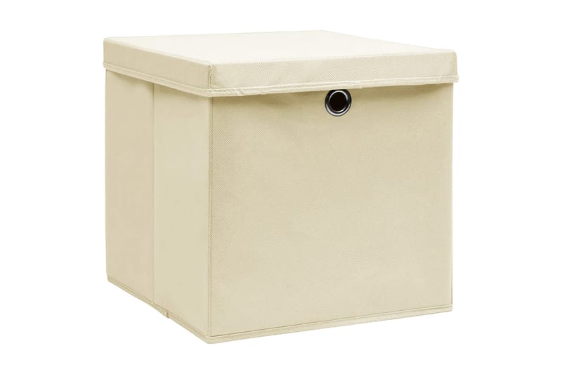 Förvaringslådor med lock 10 st gräddvit 32x32x32 cm tyg - Vit - Förvaringslåda