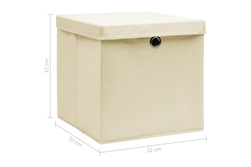 Förvaringslådor med lock 10 st gräddvit 32x32x32 cm tyg - Vit - Förvaring - Småförvaring - Förvaringslåda