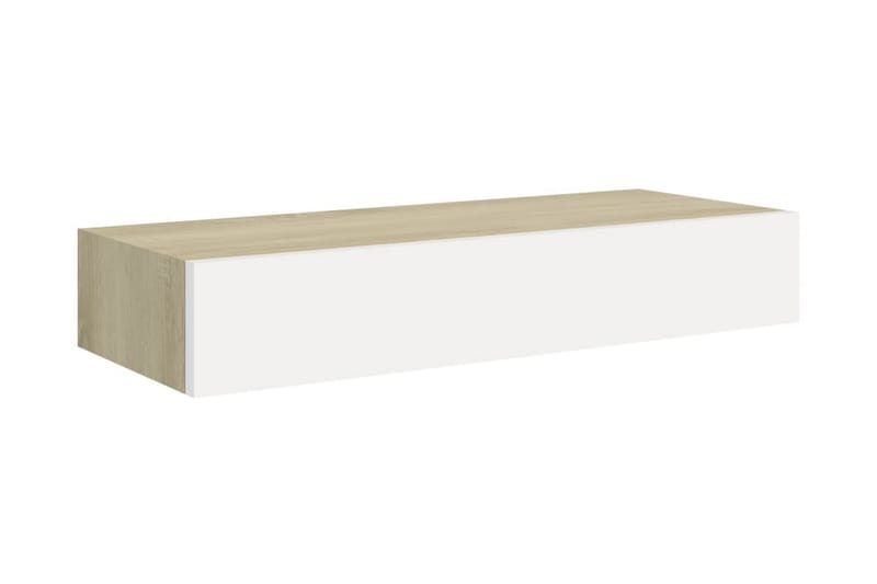 Väggmonterad låda ek och vit 60x23,5x10 cm MDF - Vit/Trä - Förvaringslåda