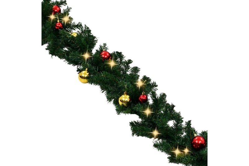 Julkrans dekorerad med julkulor och LED-lampor 5 m - Grön - Julkrans - Julpynt & juldekoration