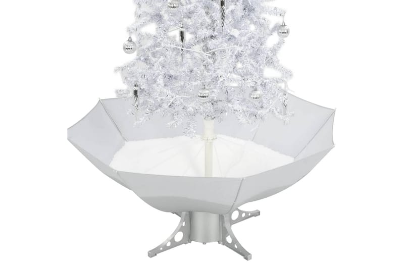 Julgran med snö och paraplybas vit 170 cm - Vit - Plastgran