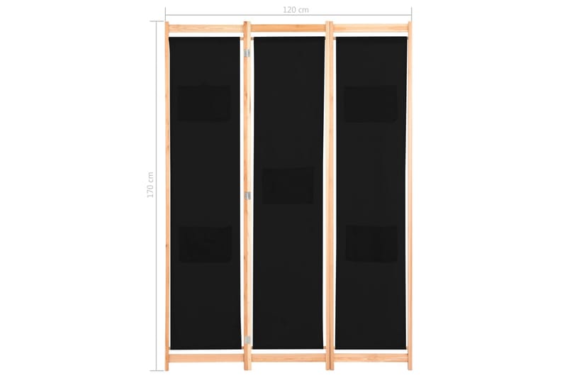 Rumsavdelare 3 paneler 120x170x4 cm svart tyg - Svart - Skärmvägg - Rumsavdelare
