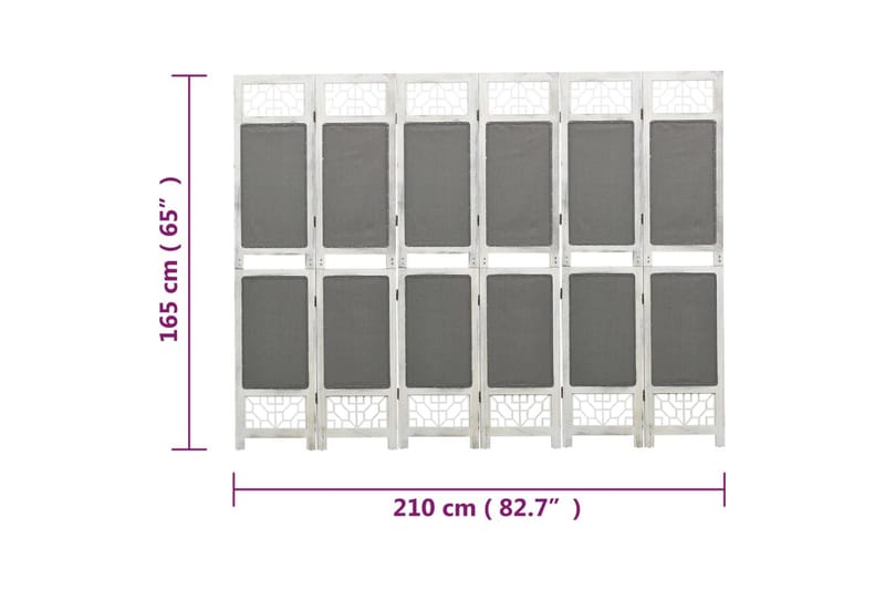 Rumsavdelare 6 paneler grå 210x165 cm tyg - Grå - Skärmvägg - Rumsavdelare
