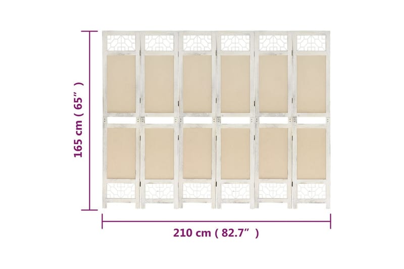 Rumsavdelare 6 paneler gräddvit 210x165 cm tyg - Kräm - Inredning - Rumsavdelare - Skärmvägg