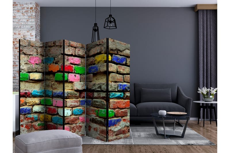 Rumsavdelare - Colourful Bricks II 225x172 - Artgeist sp. z o. o. - Vikskärm - Rumsavdelare