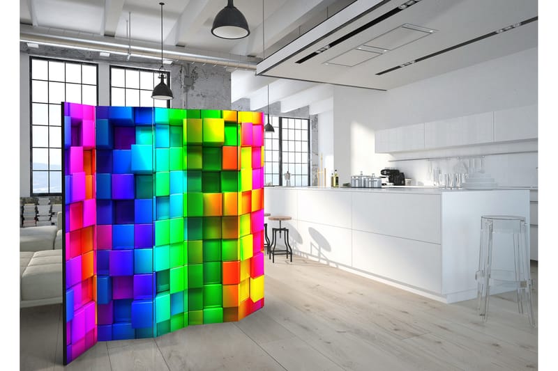 Rumsavdelare Colourful Cubes 225x172 - Artgeist sp. z o. o. - Vikskärm - Rumsavdelare