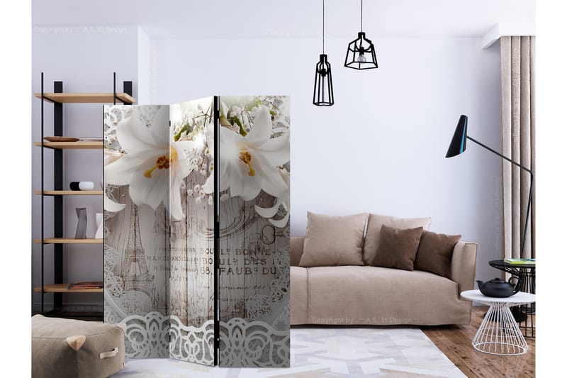 Rumsavdelare Lilies and Quilted Background 135x172 cm - Artgeist sp. z o. o. - Vikskärm - Rumsavdelare
