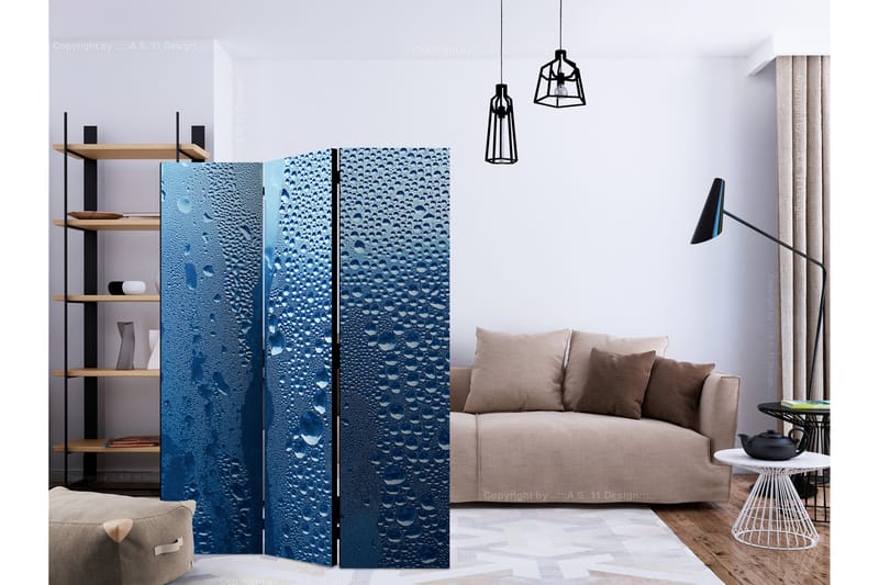 Rumsavdelare - Water drops on blue glass 135x172 - Artgeist sp. z o. o. - Vikskärm - Rumsavdelare