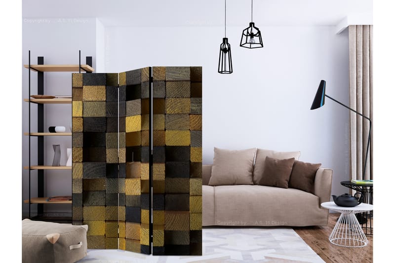 Rumsavdelare - Wooden cubes 135x172 - Artgeist sp. z o. o. - Vikskärm - Rumsavdelare
