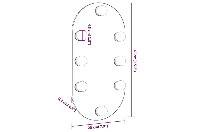 Spegel med LED-lampor 40x20 cm glas oval - Silver - Väggspegel - Hallspegel