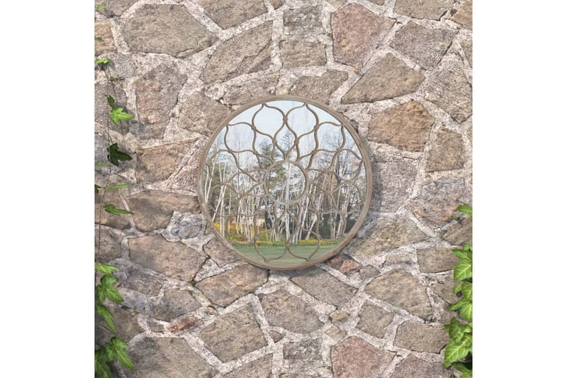 Trädgårdsspegel sandfärgad 40x3 cm rund järn för utomhusbruk - Kräm - Väggspegel - Hallspegel