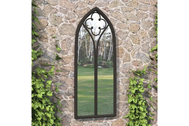 Trädgårdsspegel svart 100x45 cm järn för utomhusbruk - Svart - Väggspegel - Hallspegel