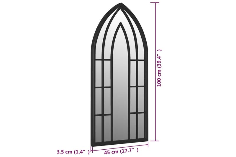 Trädgårdsspegel svart 100x45 cm järn för utomhusbruk - Svart - Inredning - Speglar - Väggspegel