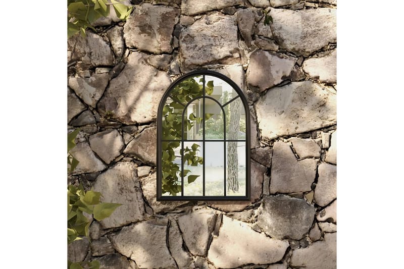 Trädgårdsspegel svart 60x45 cm järn för utomhusbruk - Svart - Väggspegel - Hallspegel
