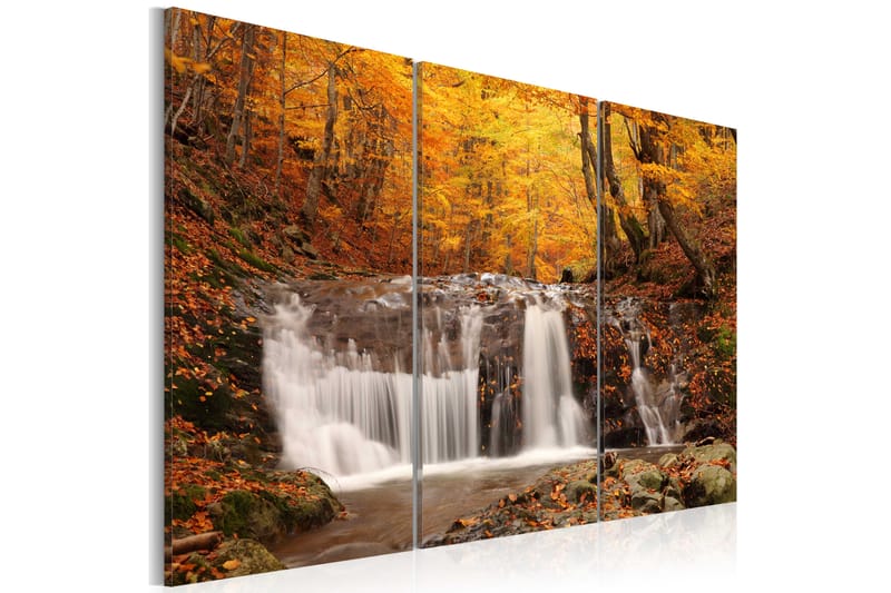 Tavla A Waterfall In The Middle Of Fall Trees 120x80 - Artgeist sp. z o. o. - Canvastavlor