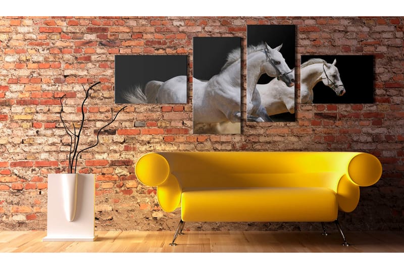 Tavla Animal World- White Horses Galloping 100x45 - Artgeist sp. z o. o. - Canvastavlor